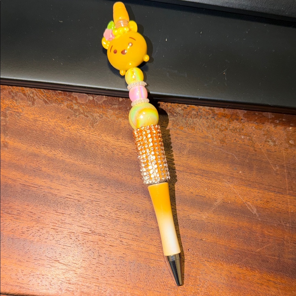 Cute Orange Beaded Pen with Winnie the Pooh Top